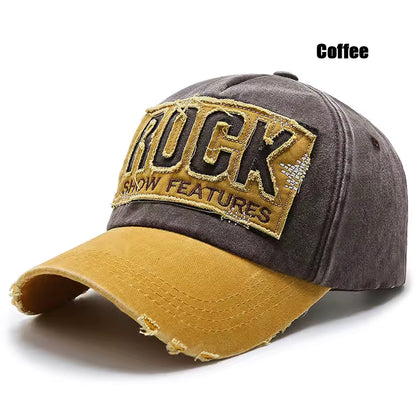 ROCK Embroidered Patch Washed Baseball Cap