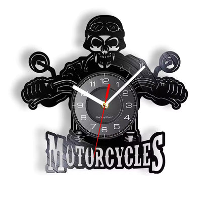 Skull in Helmet Racer Motorcycle Wall Clock