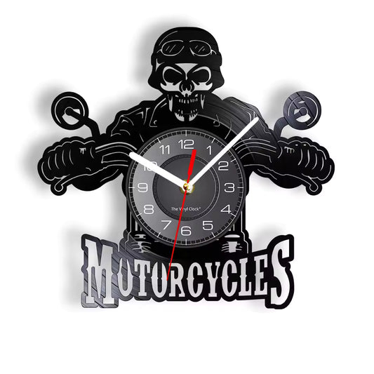 Skull in Helmet Racer Motorcycle Wall Clock