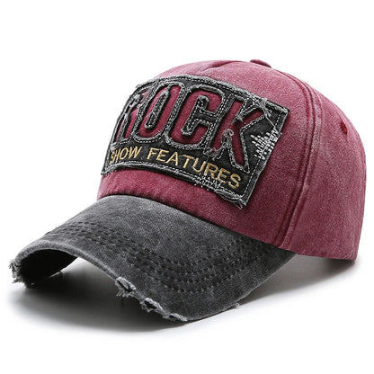 ROCK Embroidered Patch Washed Baseball Cap