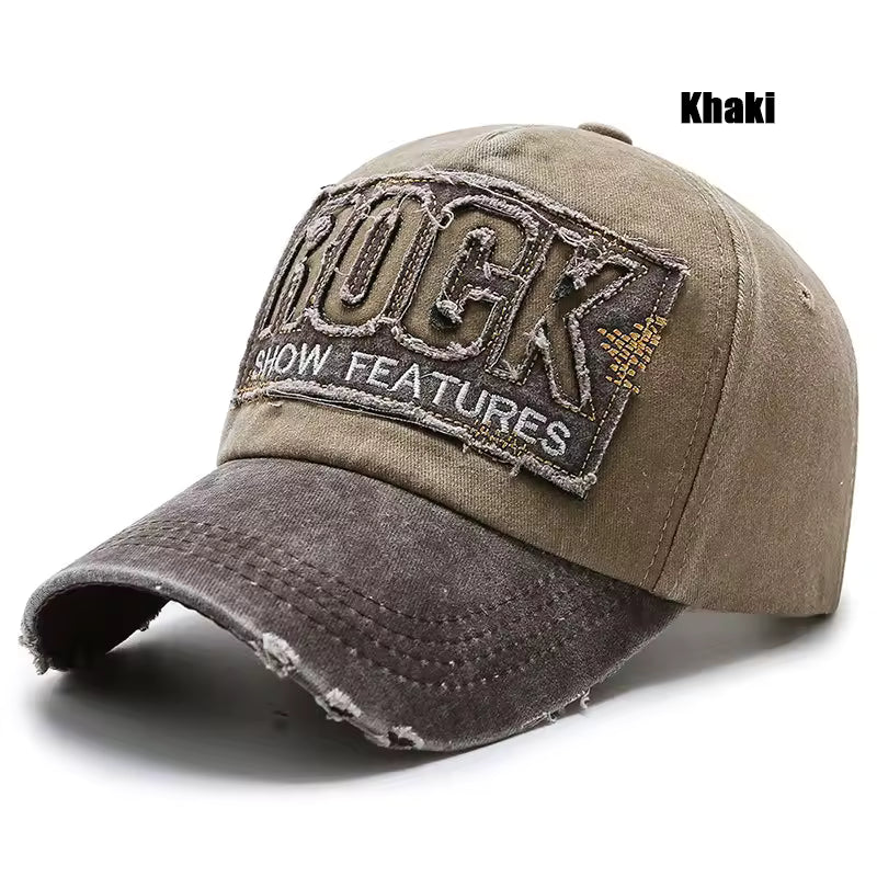 ROCK Embroidered Patch Washed Baseball Cap