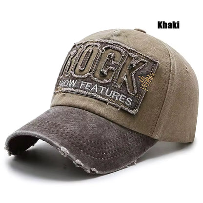 ROCK Embroidered Patch Washed Baseball Cap