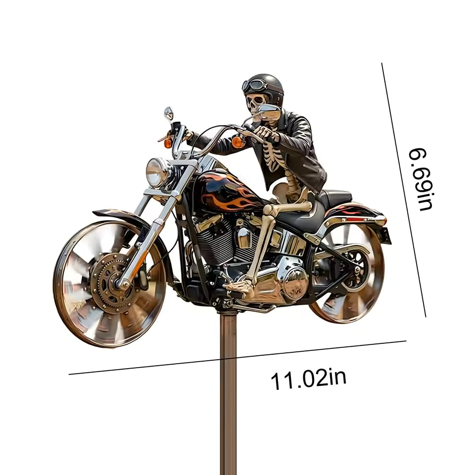 Skeleton Riding Motorcycle Wind Spinner