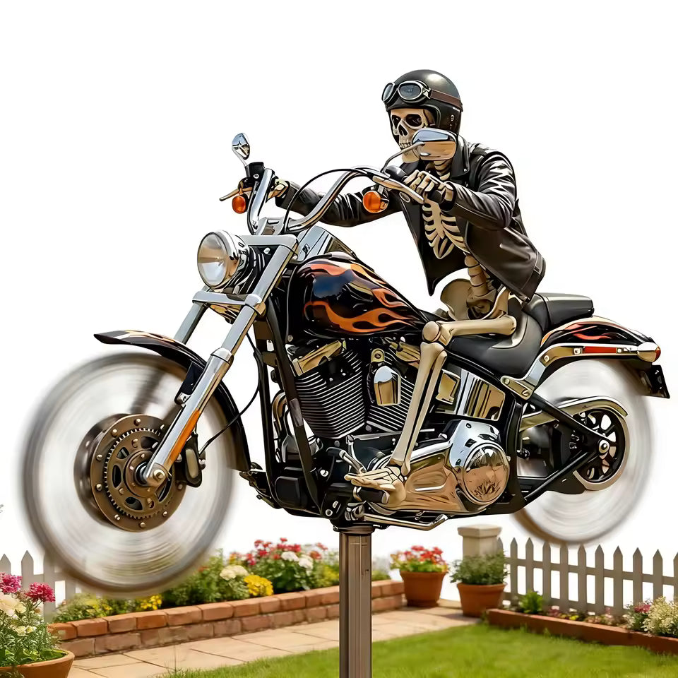 Skeleton Riding Motorcycle Wind Spinner