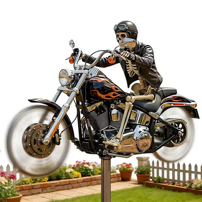 Skeleton Riding Motorcycle Wind Spinner