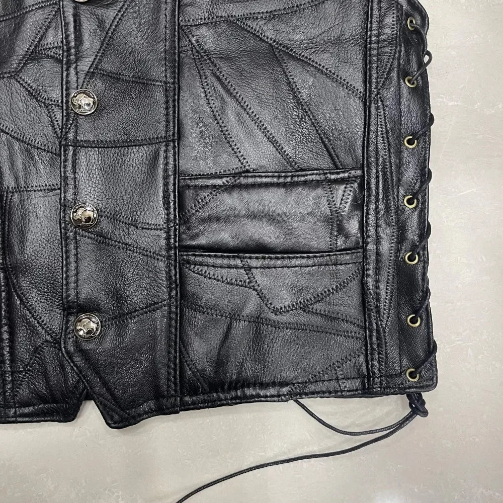 Heavy Metal Skull Patchwork Lether Biker Vest LD19