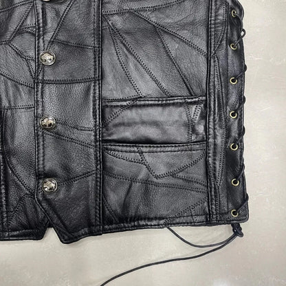Heavy Metal Skull Patchwork Lether Biker Vest LD19