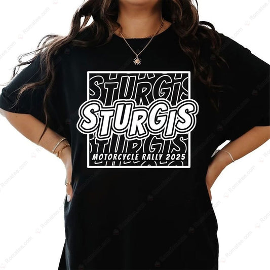Sturgis Motorcycle Rally 2025 Graphic Tee with Bold Retro Typography Design