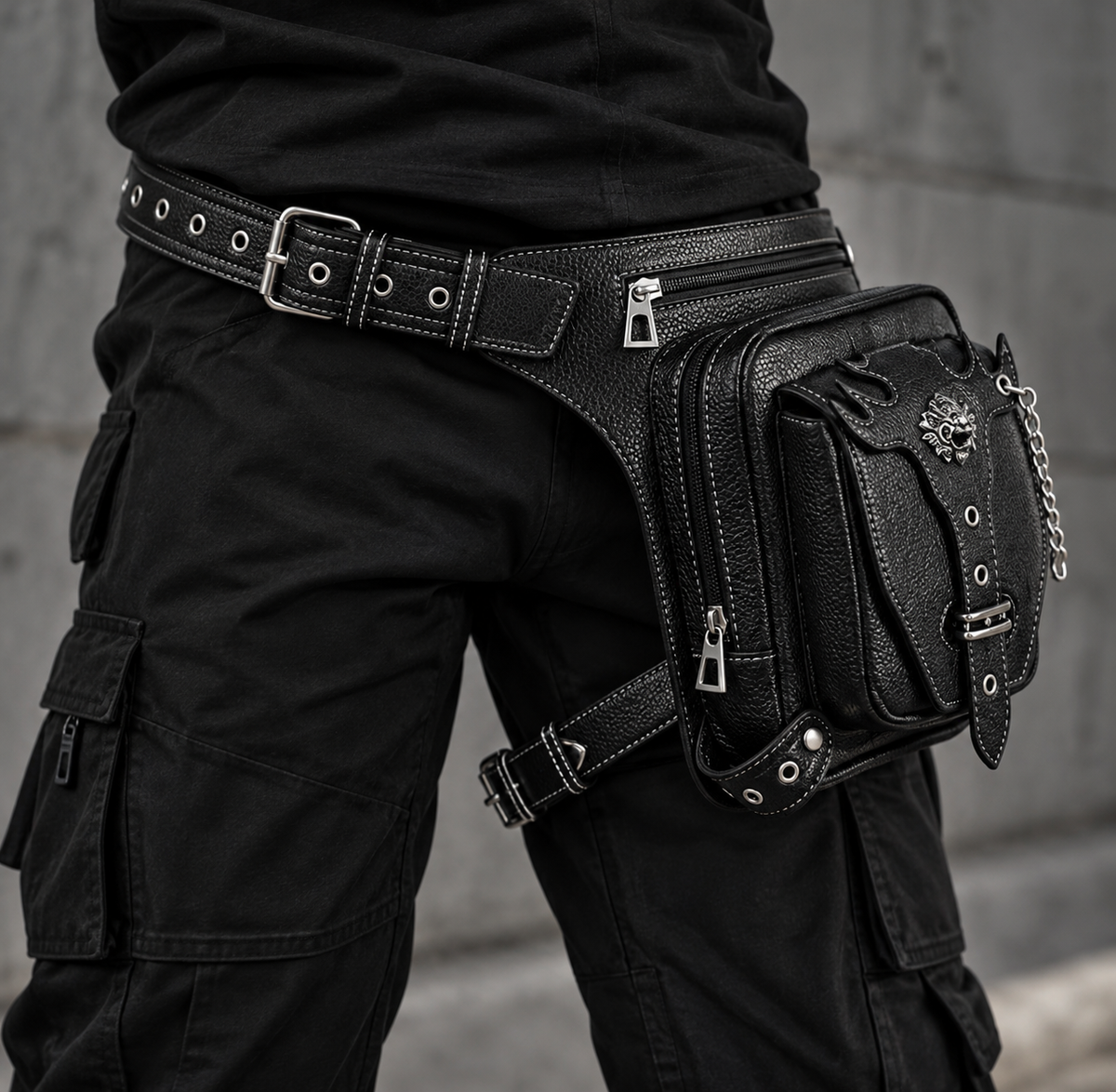 Punk Gothic Leather Waist and Leg Bag TT40