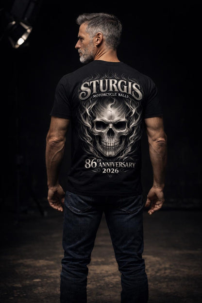 2026 Sturgis Motorcycle Rally Smokey Skull T-shirt - 86th Anniversary VA87