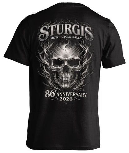 2026 Sturgis Motorcycle Rally Smokey Skull T-shirt - 86th Anniversary VA87