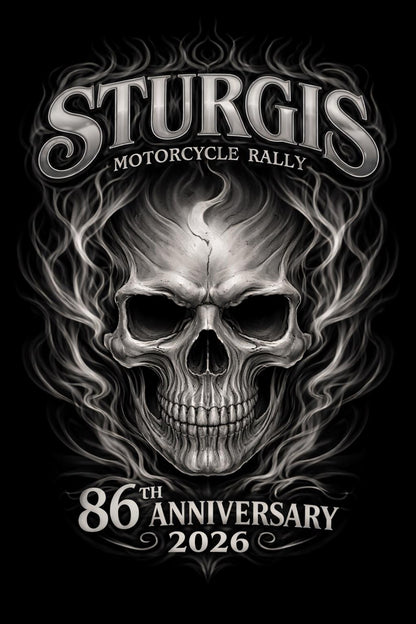 2026 Sturgis Motorcycle Rally Smokey Skull T-shirt - 86th Anniversary VA87