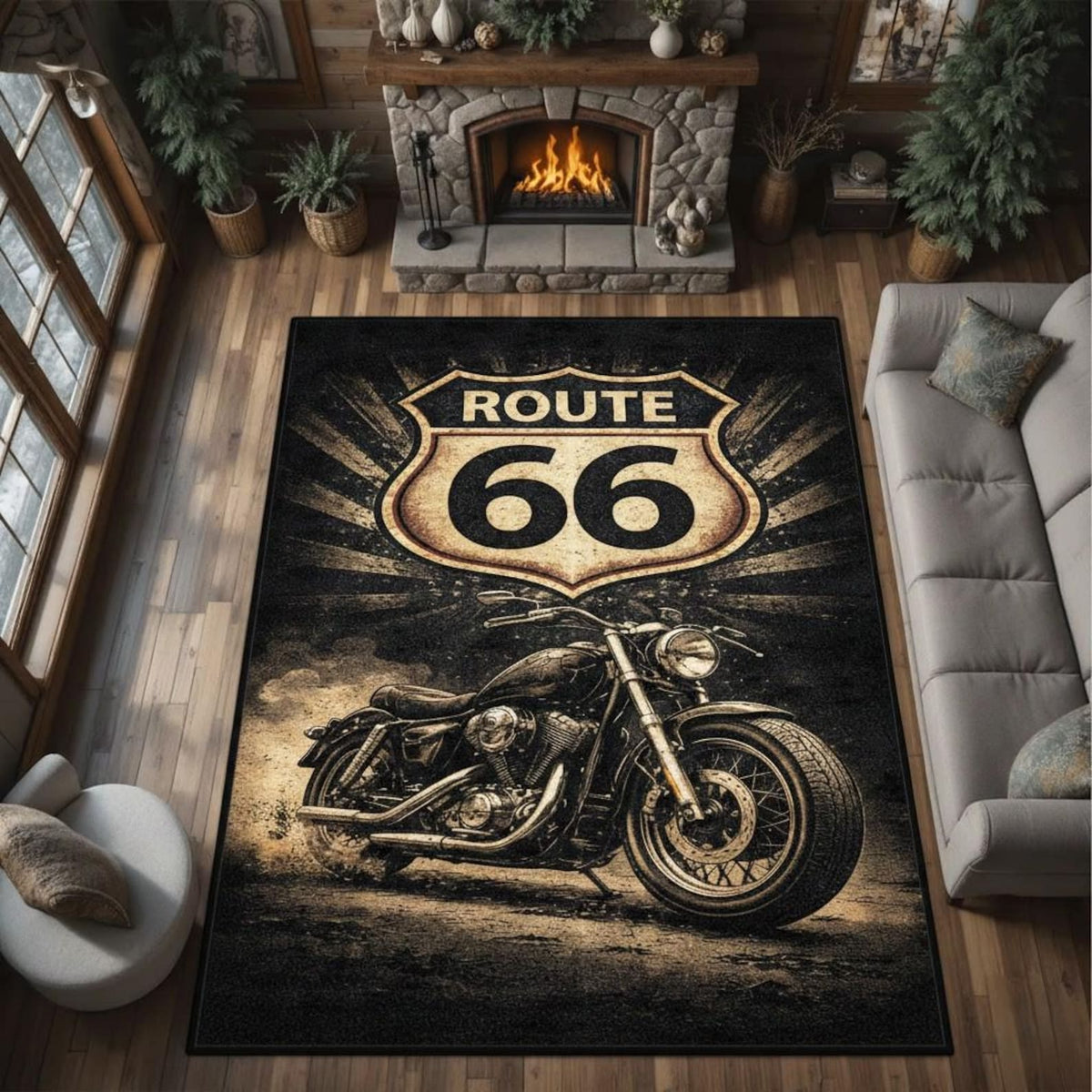Route 66 Motorcycle Area Rug VA03