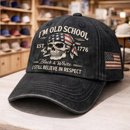I’m Old School Patriotic Skull Print Cap