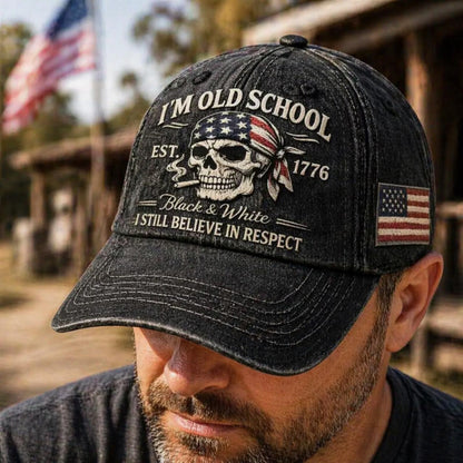 I’m Old School Patriotic Skull Print Cap
