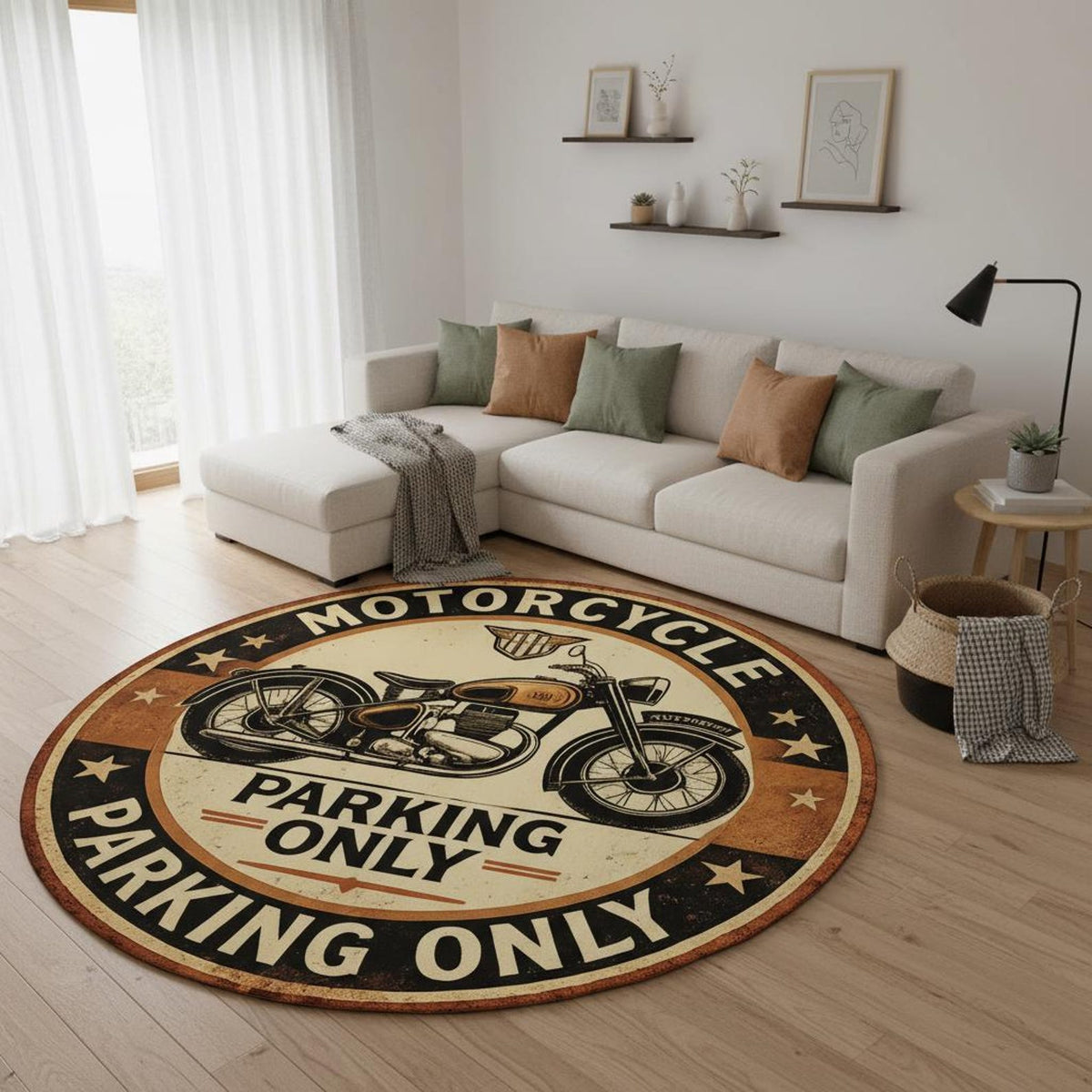 Vintage Motorcycle Parking Round Carpet VA01