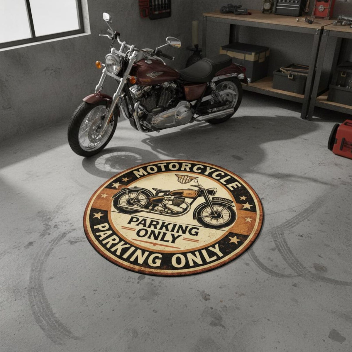 Vintage Motorcycle Parking Round Carpet VA01