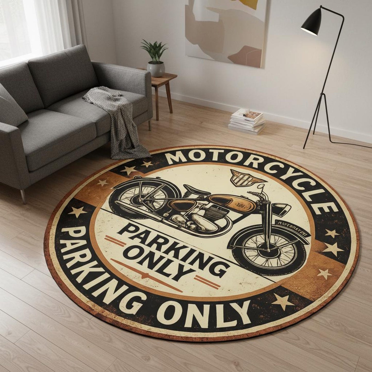 Vintage Motorcycle Parking Round Carpet VA01