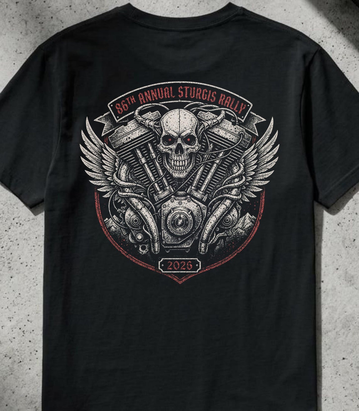 Sturgis Rally 2026 Skull Motorcycle Engine Design T-shirt VA83