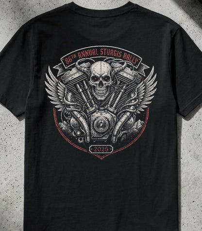 Sturgis Rally 2026 Skull Motorcycle Engine Design T-shirt VA83