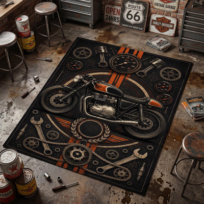 Vintage Cafe Racer Motorcycle Area Rug VA04