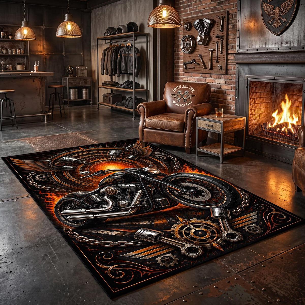 Black Motorcycle Area Rug VA02