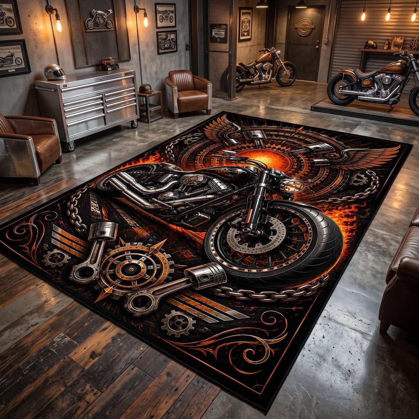Black Motorcycle Area Rug VA02