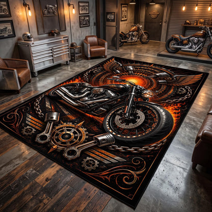 Black Motorcycle Area Rug VA02