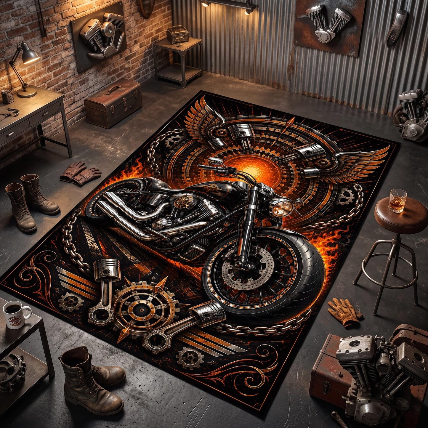 Black Motorcycle Area Rug VA02