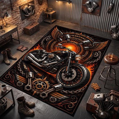 Black Motorcycle Area Rug VA02