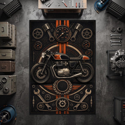 Vintage Cafe Racer Motorcycle Area Rug VA04