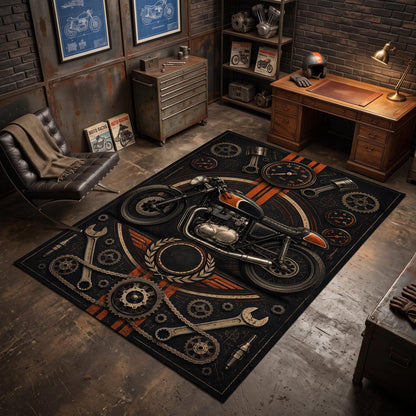 Vintage Cafe Racer Motorcycle Area Rug VA04