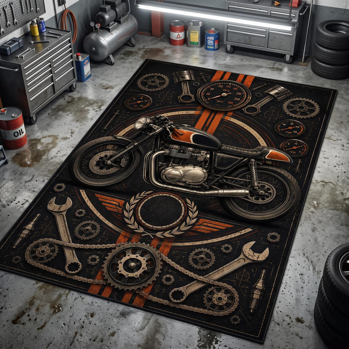 Vintage Cafe Racer Motorcycle Area Rug VA04