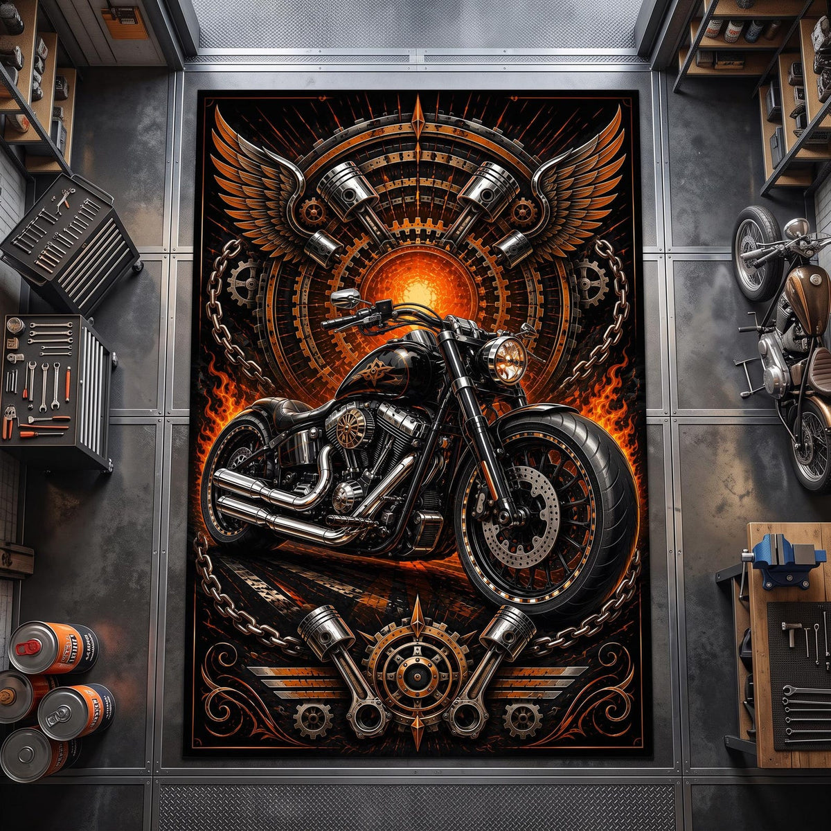 Black Motorcycle Area Rug VA02