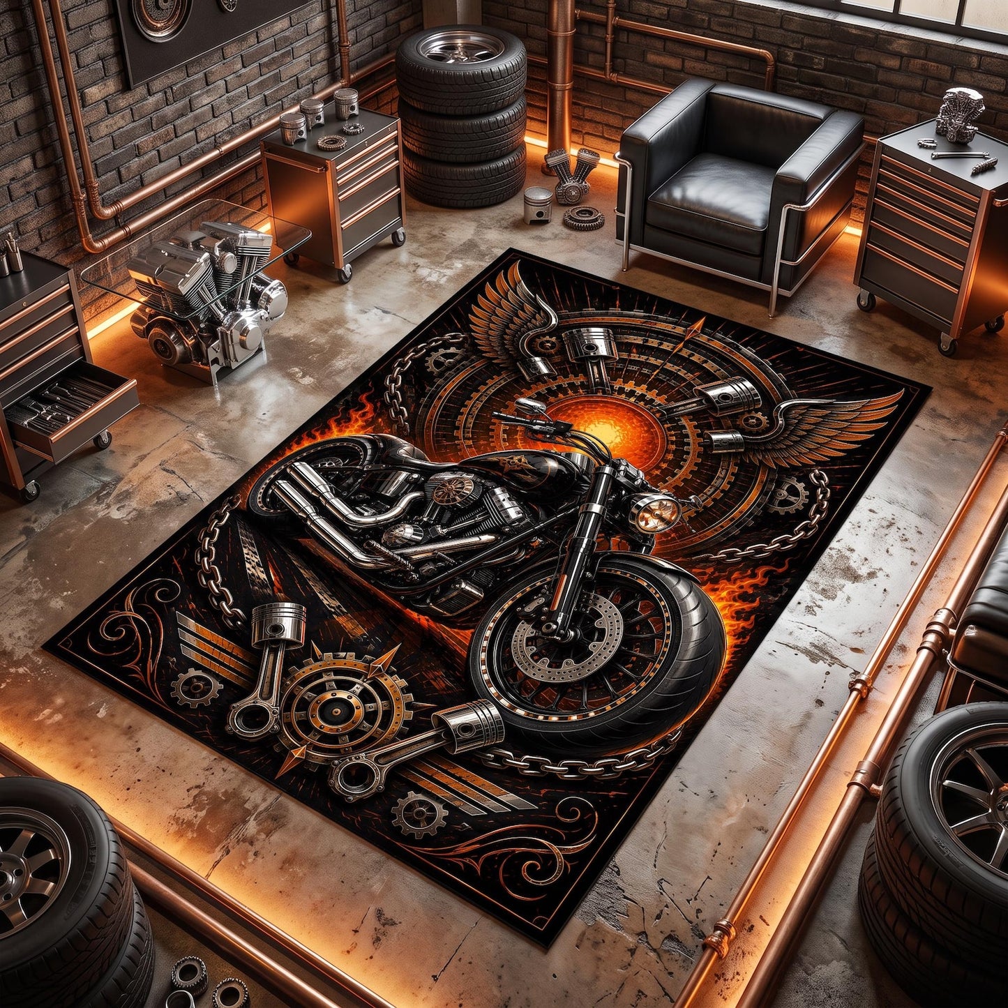 Black Motorcycle Area Rug VA02