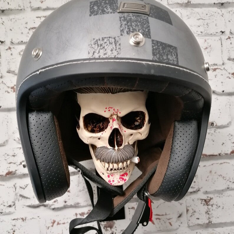Slicked Back Hair Skull Motorcycle Helmet Holder & Jacket Hanger LD13