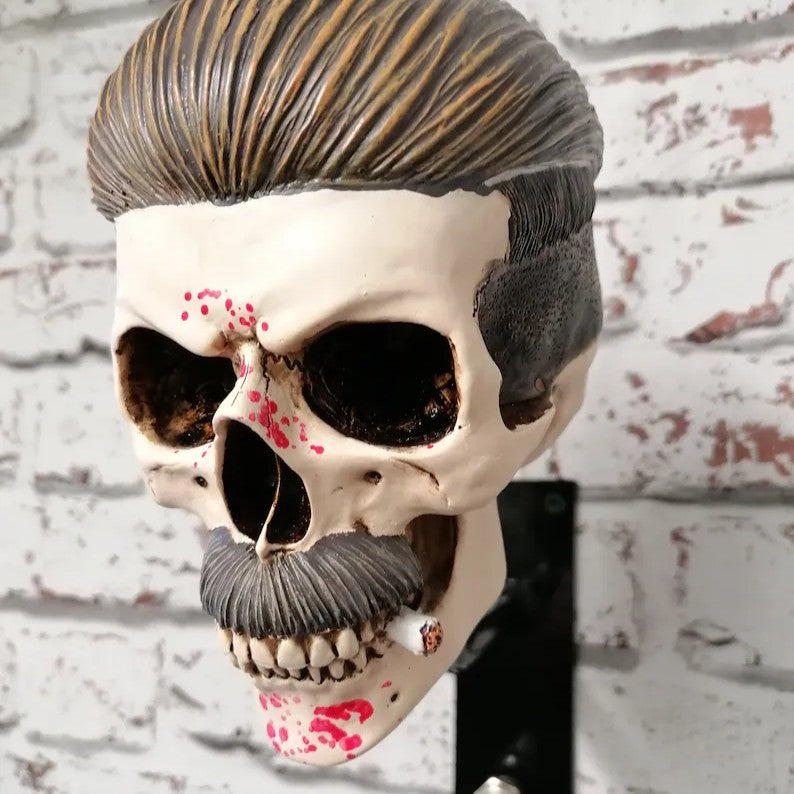 Slicked Back Hair Skull Motorcycle Helmet Holder & Jacket Hanger LD13