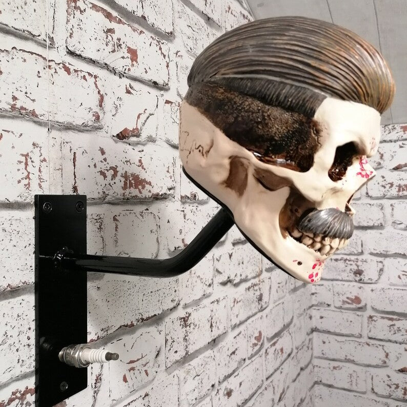 Slicked Back Hair Skull Motorcycle Helmet Holder & Jacket Hanger LD13