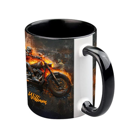 Skeleton Riding Flaming Motorcycle Mug