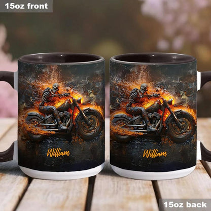 Skeleton Riding Flaming Motorcycle Mug