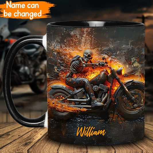 Skeleton Riding Flaming Motorcycle Mug