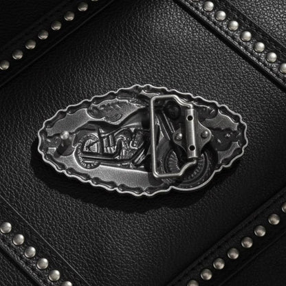 Motorcycle Belt Buckle with 3D Bike and Red Flame Details