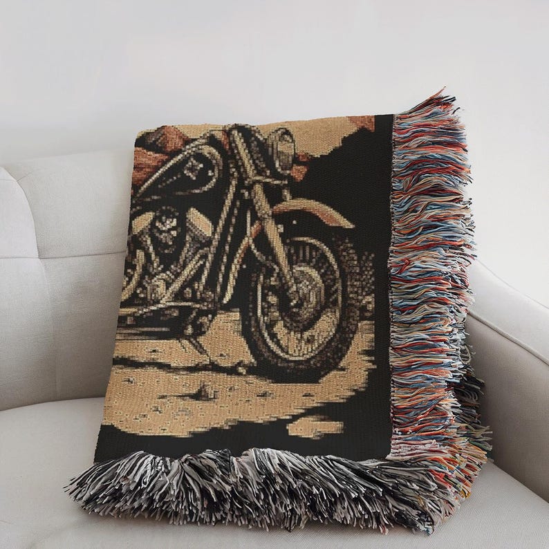 Vintage Motorcycle Woven Throw Blanket