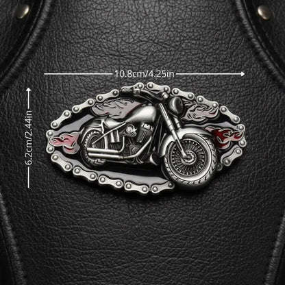 Motorcycle Belt Buckle with 3D Bike and Red Flame Details