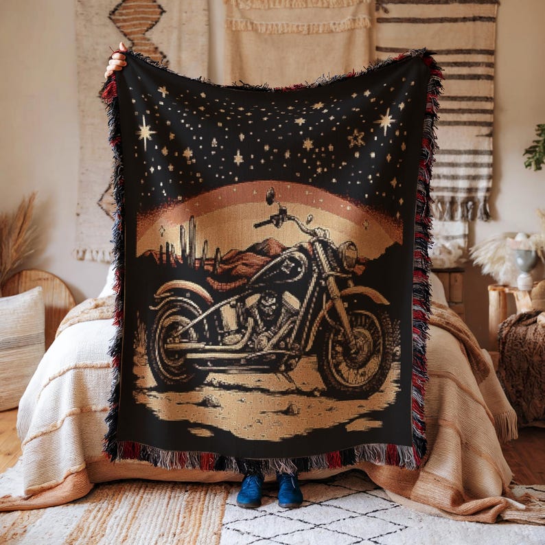 Vintage Motorcycle Woven Throw Blanket