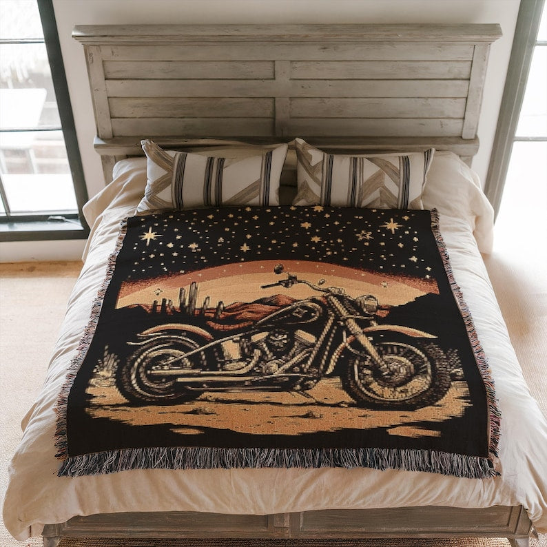 Vintage Motorcycle Woven Throw Blanket
