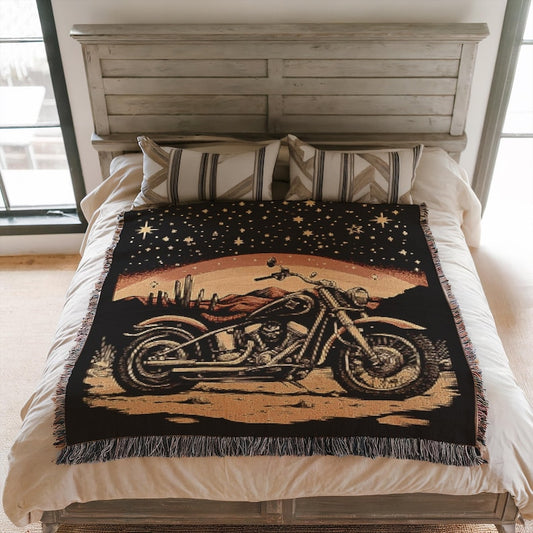 Vintage Motorcycle Woven Throw Blanket