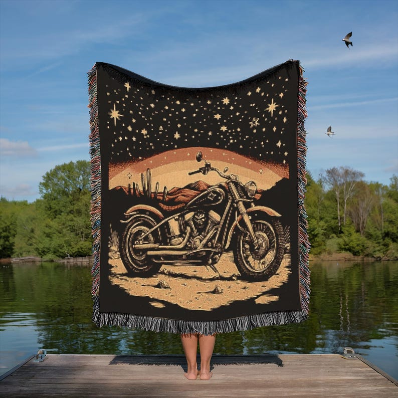 Vintage Motorcycle Woven Throw Blanket