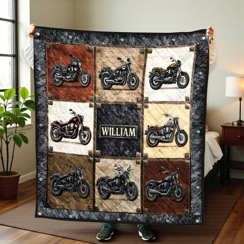 Personalized Motorcycle Quilt Blanket