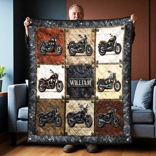 Personalized Motorcycle Quilt Blanket